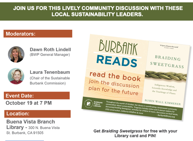 BurbankH2OPower's tweet photo. Join us tonight at 7PM for the latest Burbank Reads event at the Buena Vista Branch Library, co-moderated by BWP General Manager Dawn Roth Lindell.

@LibraryBurbank #bwp #burbankwaterandpower #burbankh2opower #burbank #burbankreads #burbanklibrary #sustainability https://t.co/4BmnIiBqiW