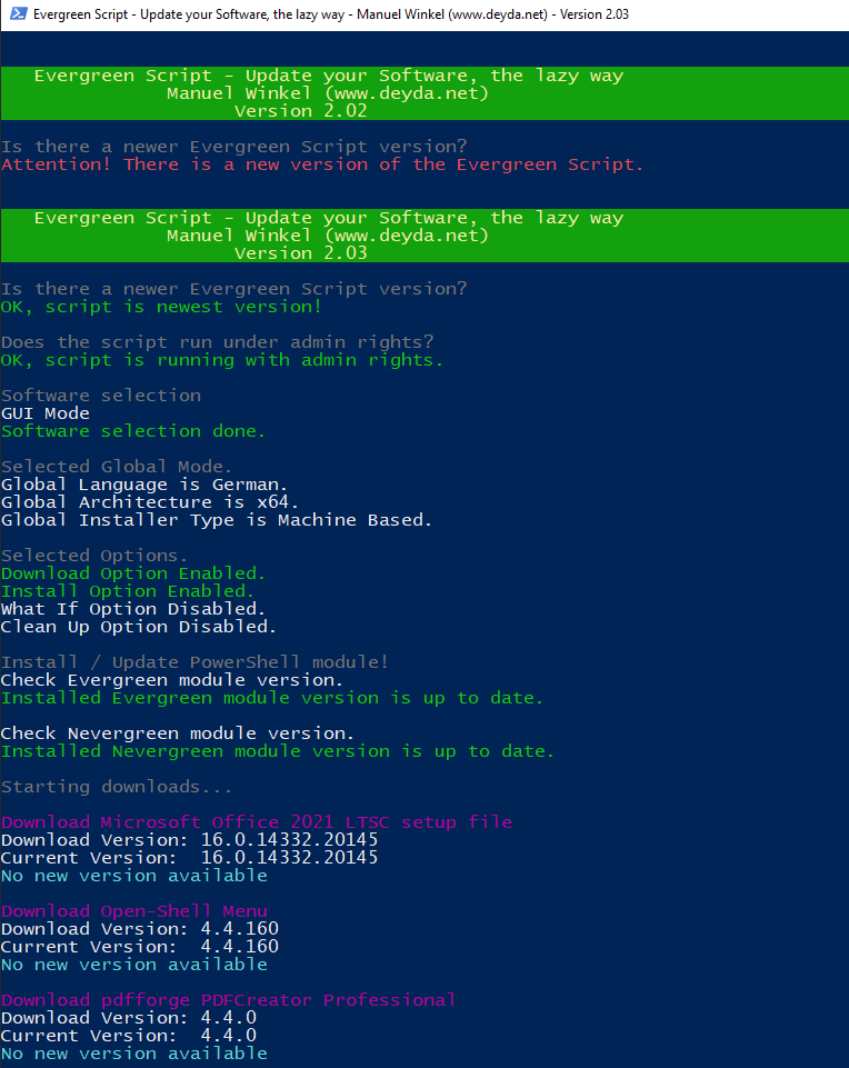Deyda84's tweet image. If you are too lazy to keep your software up to date...let the new Evergreen-Script Version (2.03) do the work for you.

- Add GUIfile Parameter
- Add @Microsoft @Office 2021, Open-Shell Menu, @PDFCreator &amp;amp; Total Commander
...

bit.ly/3kViXVl

#CitrixCTP #EvergreenScript