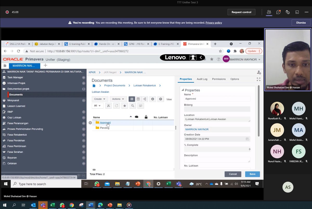 6 hingga 9 September 2021 – Sesi latihan Train the Trainer (TTT) Unifier Proses Aliran Kerja bagi Sesi 3 telah berlangsung  secara atas talian melalui Platform Microsoft TEAMS. Sesi latihan ini telah berlangsung selama empat (4) hari. Terima kasih kepada semua pegawai terlibat.