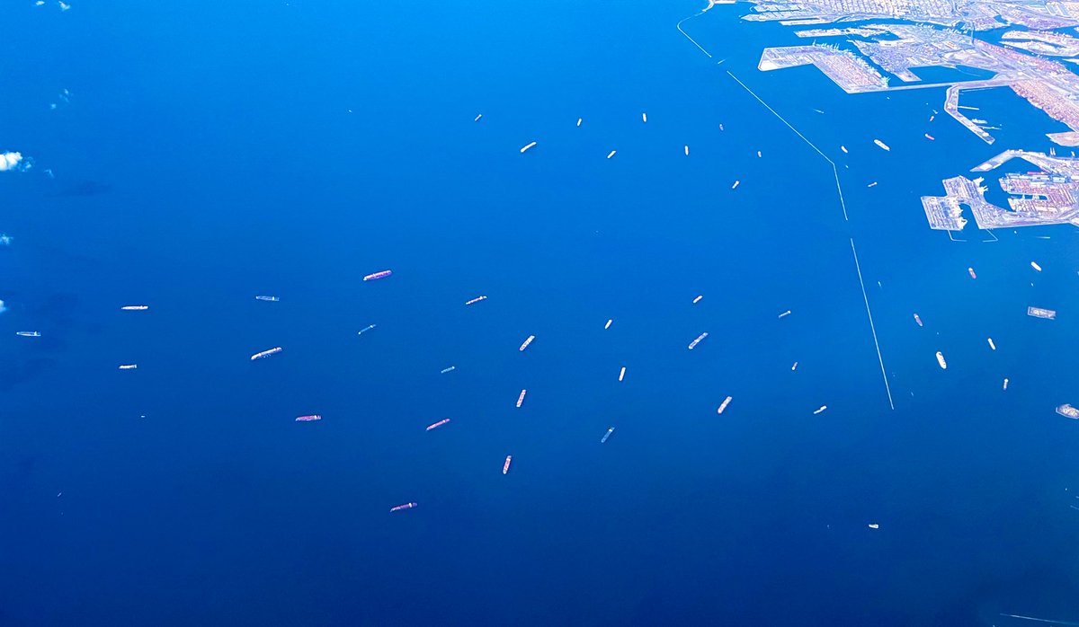 Crazy view of <a href="/PortofLA/">Port of Los Angeles</a> <a href="/portoflongbeach/">Port of Long Beach</a> as I flew over today. #SupplyChainCrisis