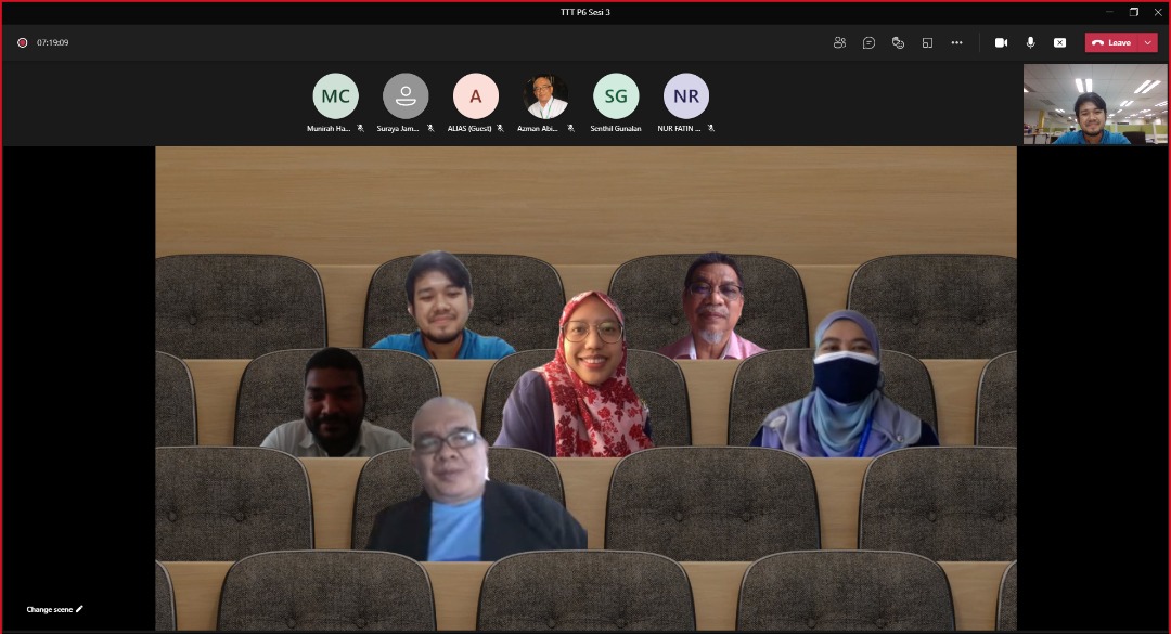 6 hingga 9 September 2021 – Sesi latihan Train the Trainer (TTT) Penjadualan Projek P6  untuk Sesi 3 telah berlangsung  secara atas talian melalui Platform Microsoft TEAMS. Sesi latihan ini telah berlangsung selama empat (4) hari. Terima kasih kepada semua pegawai yang terlibat.