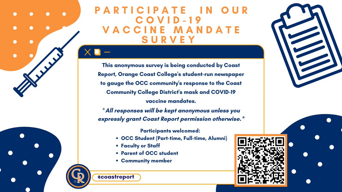 Have your voice heard today!
TAKE OUR #COVID19 VACCINE MANDATE SURVEY.

To take survey: screenshot QR code, or follow link in bio!