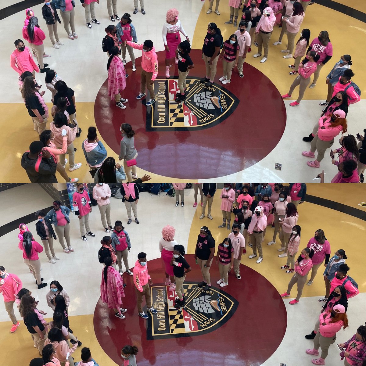 OHHSClippers's tweet photo. Pink flooded the halls of The Hill today! #BreastCancerAwarenessMonth #FindACure #Fight #PinkOctober #PinkSttong #PGCPSStrong #ClipperStrong 💕💕🖤💛💪🏾💕💕 https://t.co/nL3iTyDfTY