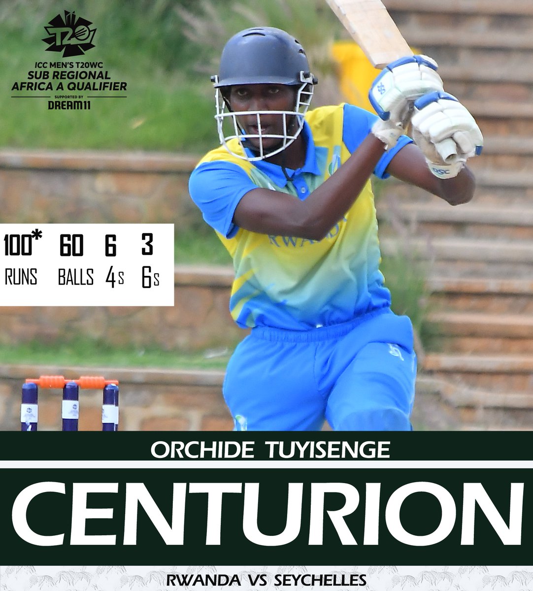 RwandaCricket's tweet photo. Yes, take a bow! #OrchideTuyisenge.
*First player to score a century in the #ICCT20SubRegionalQualifiers
*Tops batting leaderboard with 134 runs. 🏏🔥 https://t.co/APFpPdND1M