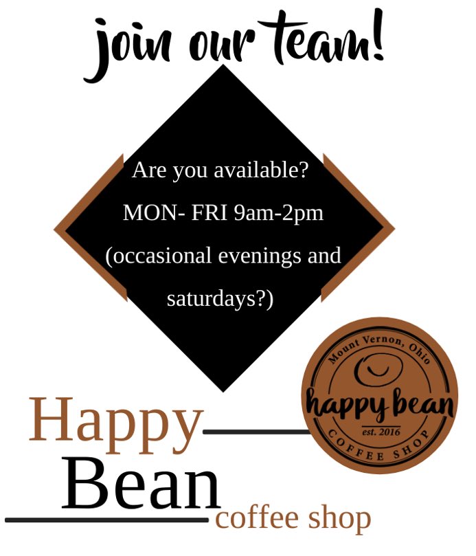 HappyBeanOhio's tweet photo. Interested in learning more about this awesome opportunity? Stop in for an application or download one from https://t.co/ngvCMHyXgz https://t.co/8DLwUEJGtN