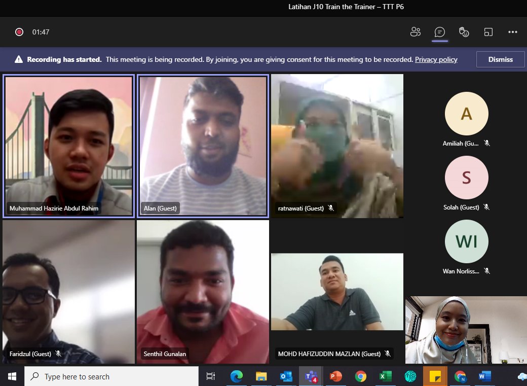 J10Jkr's tweet photo. 20 hingga 23 September 2021 – Sesi latihan Train the Trainer (TTT) Penjadualan Projek P6 untuk Sesi 4 telah berlangsung  secara atas talian melalui Platform Microsoft TEAMS. Sesi latihan ini telah berlangsung selama empat (4) hari. Terima kasih kepada semua pegawai yang terlibat. https://t.co/pov0tdJebW