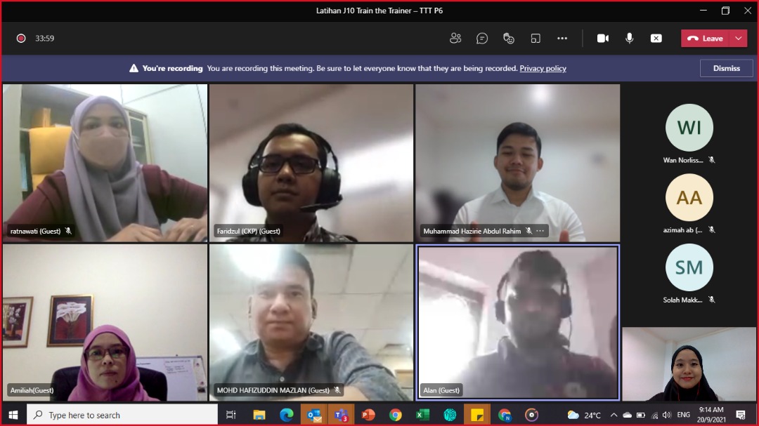 20 hingga 23 September 2021 – Sesi latihan Train the Trainer (TTT) Penjadualan Projek P6 untuk Sesi 4 telah berlangsung  secara atas talian melalui Platform Microsoft TEAMS. Sesi latihan ini telah berlangsung selama empat (4) hari. Terima kasih kepada semua pegawai yang terlibat.