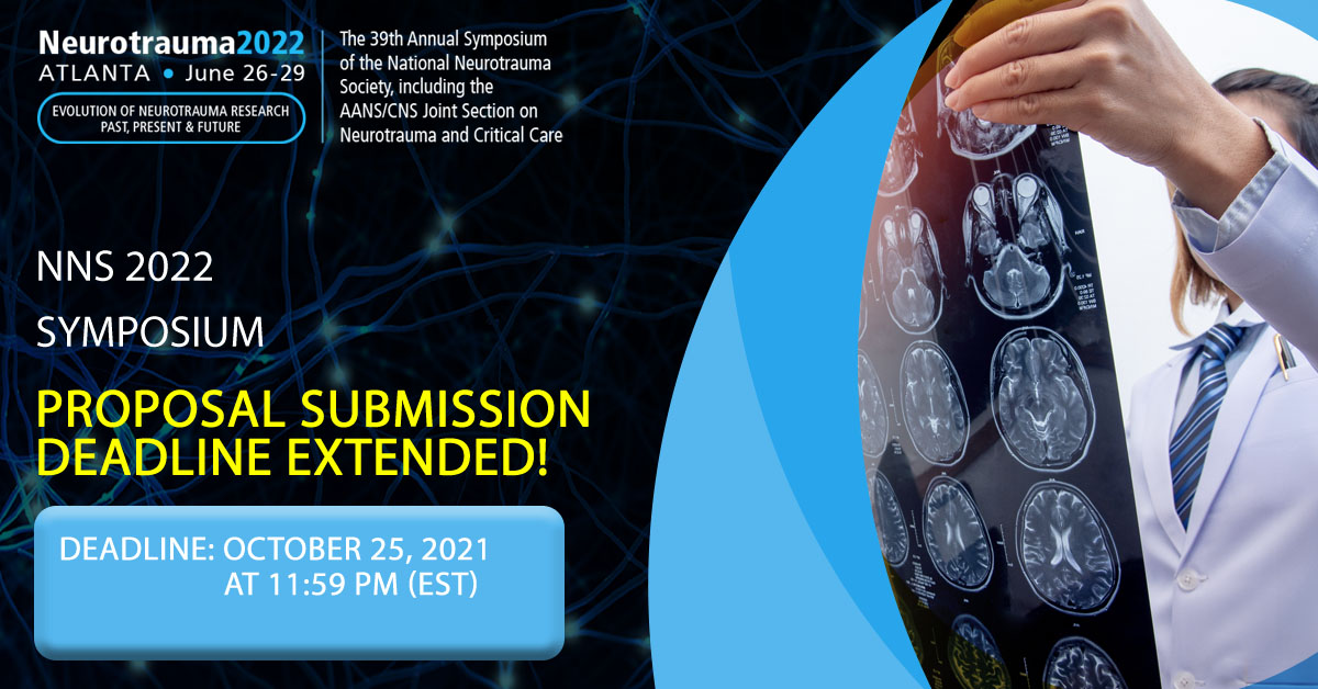NNS2022 Proposal Submission Deadline is now extended to Monday, October 25, 2021 at 11:59 PM (EST)! Share your informative research in the neurotrauma field and submit your proposal on neurotrauma.org/Call-for-Propo…
#NNS2022 #neurotrauma2022 #neurotrauma