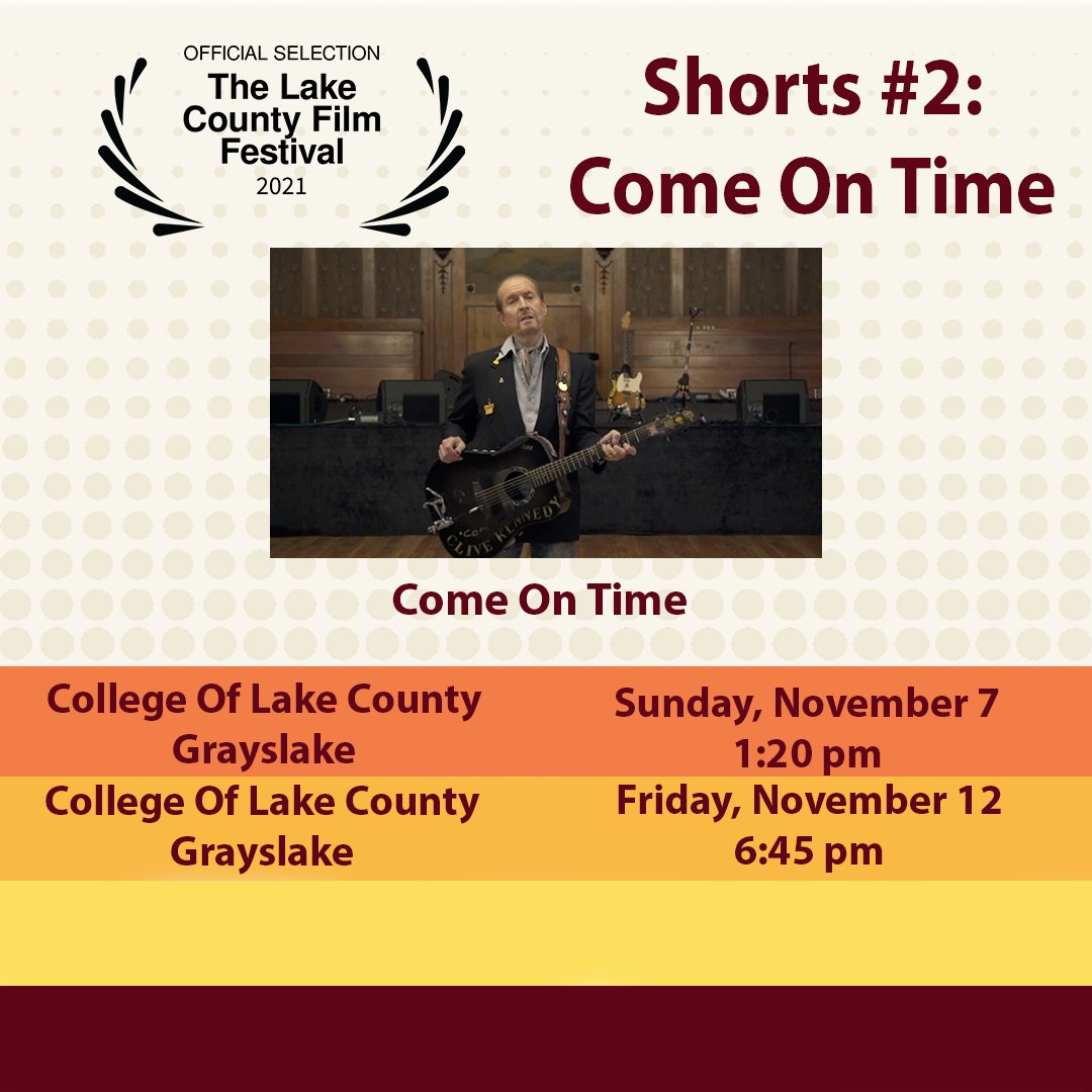 LakeCountyFF's tweet photo. Come see Come On Time at the Lake County Film Festival!
The story of Clive Kennedy, a musician who is unable to perform. Watch Clive and the filmmaker battle Clive's mental health.
Tickets available here: https://t.co/xBxZvmp4L5
#LCFF2021 #lakecounty #filmfestival #mentalhealth https://t.co/tqmRGbUwFU