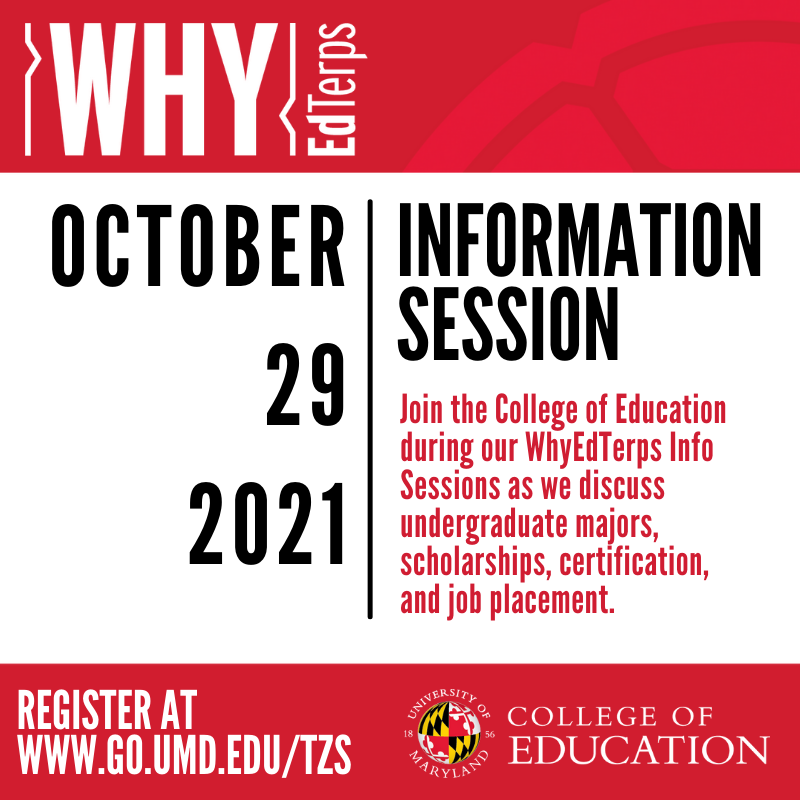 UMDCollegeofEd's tweet photo. Join the College of Education during our WhyEdTerps Info Sessions as we discuss undergraduate majors, scholarships, certification, and job placement. Visit https://t.co/qZWf7BxTMT to register.
#EdTerps #UMD #Terps #Event #WhyEdTerps https://t.co/EJv61DQAxo