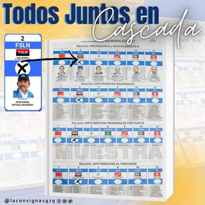 Ya sabes en la casilla 2, en cascada marca con una x o ✅ te esperamos este 7 de noviembre 🇳🇮 #FuerzaDePuebloQueVence #UnidadParaLaProsperidad #TodosJuntosAMatricularnos #PLOMO19 @pilarte_lester @ZenzontleG @3_nicaragua