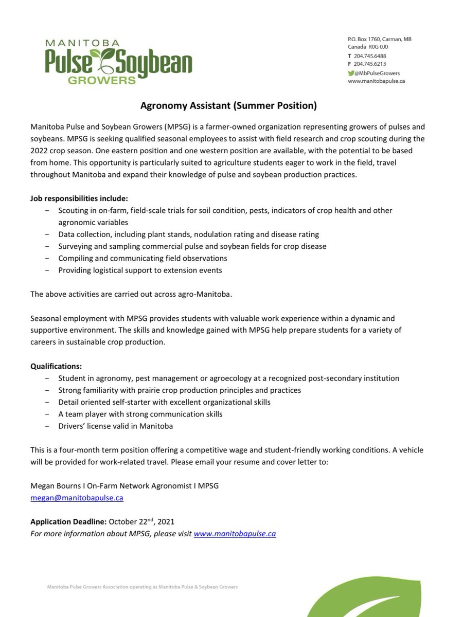 Looking for summer job options?? Interested in hands on agronomy experience?? Our Agronomy Assistant positions could be right for you! 🌱🌱