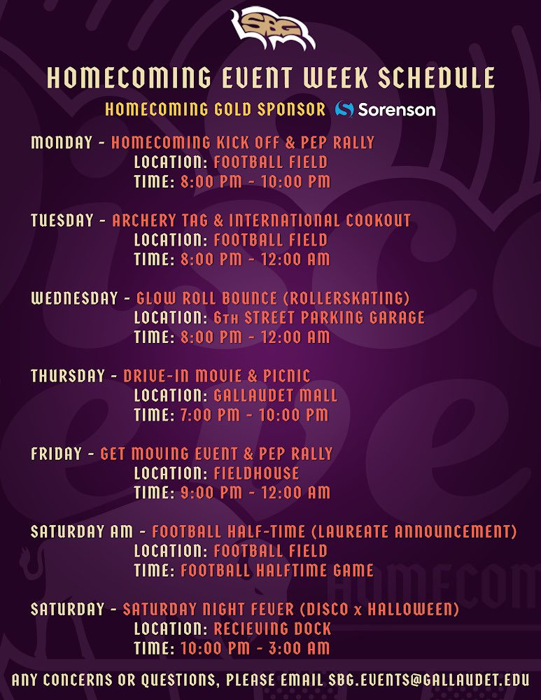 Welcome back everyone! SBG will be kicking of Gallaudet’s Homecoming with different events throughout the week! See below flyer for details and we hope to see you there!