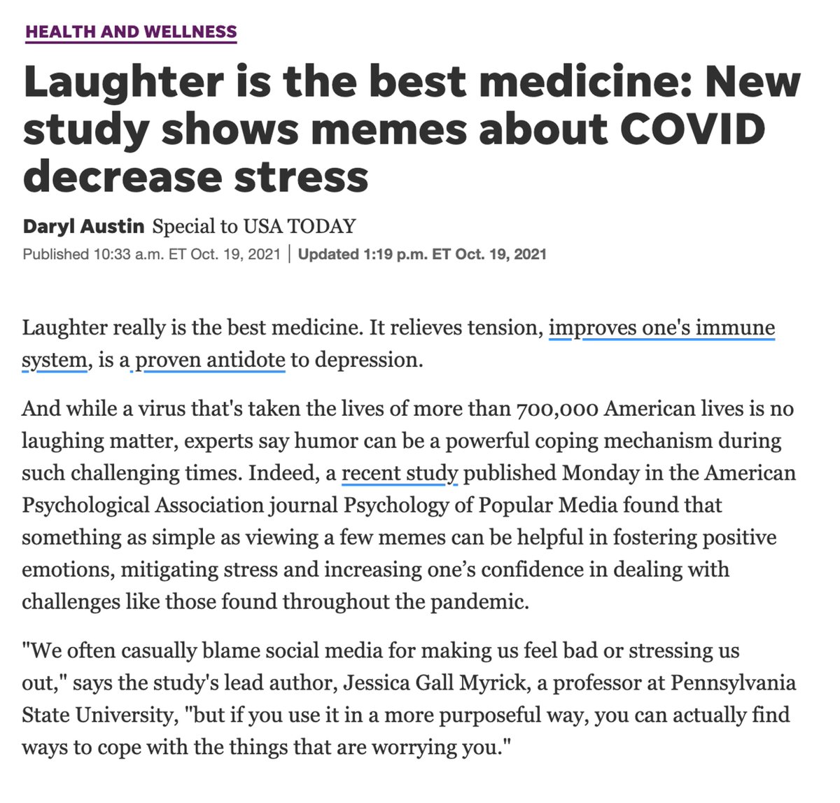 EricTopol's tweet photo. How humor and memes help coping with the pandemic
https://t.co/wvFFx43wLK by @JessMyrick @PSUBellisario @nicholasejh
https://t.co/wg46byC9jA by @darylaustinUT @USATODAY https://t.co/p9OtXx6DJE