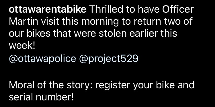Always an awesome time when we are able to locate and return a stolen bike to its owner.     Register your bike(s) <a href="/project529/">Project 529</a>    (Owner)  #ottawarentabike