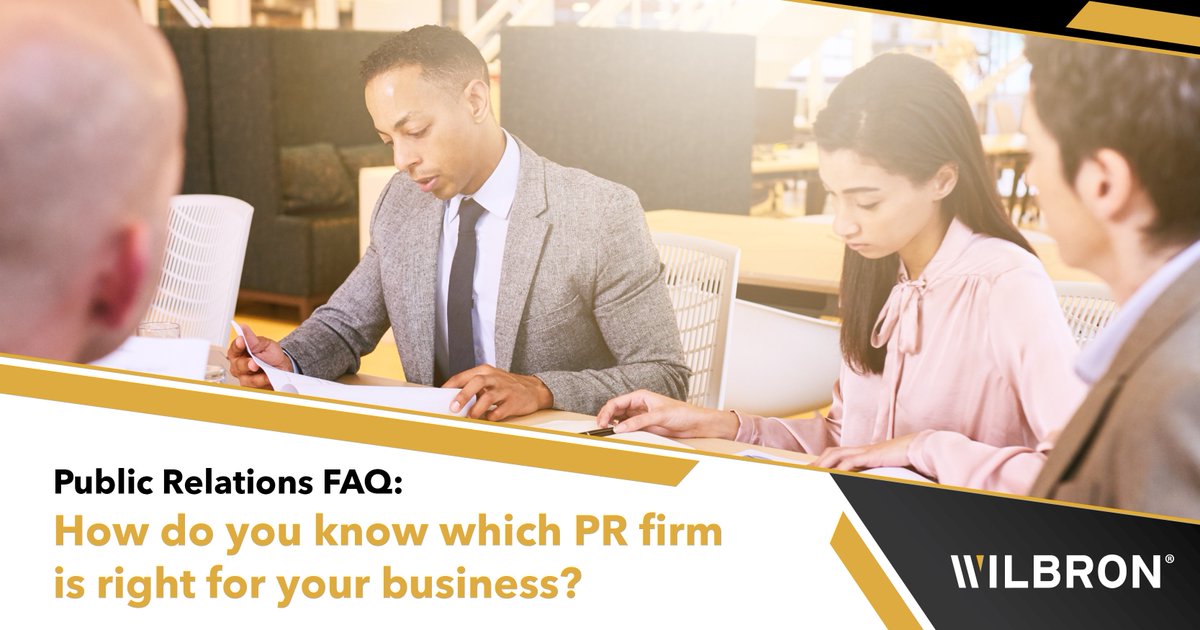 WilbronInc's tweet image. PR agencies specialize in certain categories, like any other business. Develop an RFP and meet with several agencies in your niche. The biggest key to a successful PR relationship is choosing a team you feel comfortable with &amp;amp; are as passionate about your work as you are. #PRfaq