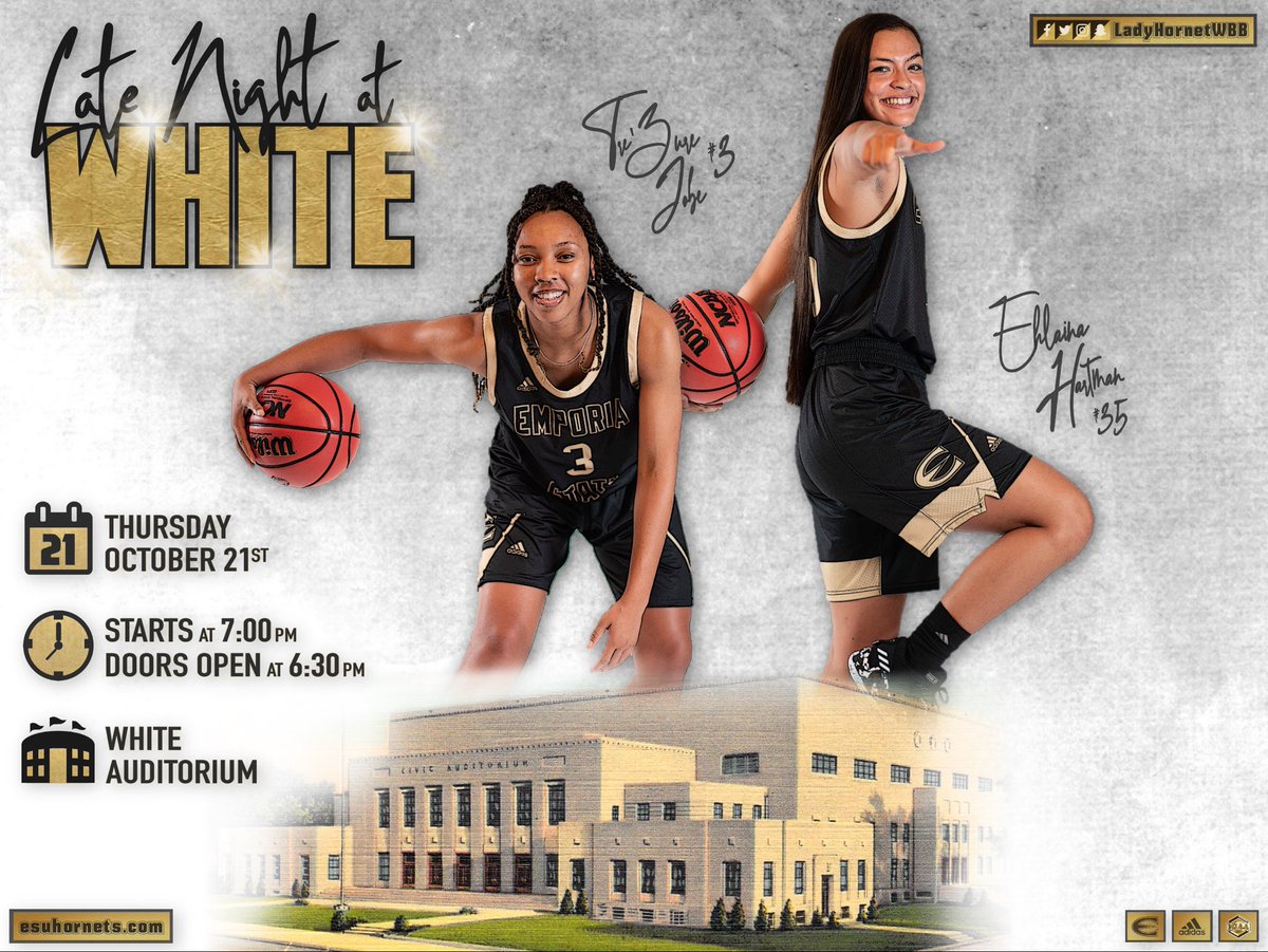 Hope to see you Thursday for LATE NIGHT at WHITE! Come meet your 2021-2022 Lady Hornet and Hornet Basketball programs! 

#LateNightAtWhite | <a href="/ESUSports/">ESU Athletics</a>