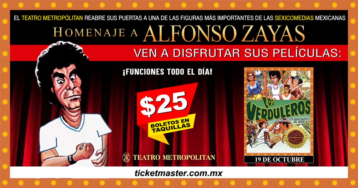 Teatro Metropólitan (@tmetropolitanmx) on Twitter photo ¡Una función única! No te pierdas hoy "Los Verduleros", las aventuras de dos amigos, uno vendedor de pollos en un mercado y el otro un policía, vivirán grandes aventuras dentro y fuera del mercado.
Boletos en taquillas y en la Red <a href="/Ticketmaster_Me/">Ticketmaster México</a> 👉 bit.ly/3lmFIS7 ¡Una función única! No te pierdas hoy "Los Verduleros", las aventuras de dos amigos, uno vendedor de pollos en un mercado y el otro un policía, vivirán grandes aventuras dentro y fuera del mercado.
Boletos en taquillas y en la Red <a href="/Ticketmaster_Me/">Ticketmaster México</a> 👉 bit.ly/3lmFIS7