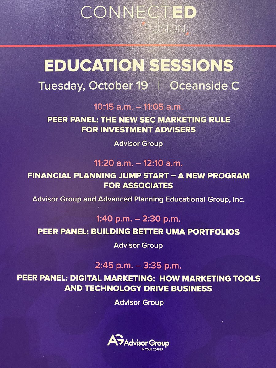APEG_inc's tweet photo. We’re excited for the next education session here at ConnectED with @AdvisorGroupBDs. APEG &amp; Advisor Group will be discussing Financial Planning Jump Start - A New Program For Associates. We’re on at 11:20! #financialplanning #education #jumpstart 

Wonderful conference! https://t.co/ylg1WXg44a