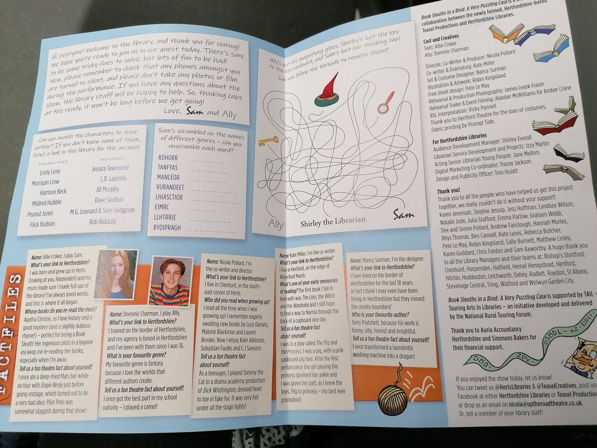 Busy day in the Sleuth rehearsal room with dress run for some friends from <a href="/HertsLibraries/">Herts Libraries</a>! Great to try it out with an audience. And our programmes arrived too!
Have you got your tickets yet? <a href="/HemelLibrary/">Hemel Hempstead Library</a> <a href="/LibraryWatford/">Watford Library</a> <a href="/WGC_Central_Lib/">WGC Central Library</a> <a href="/stalibrary_uk/">St Albans Library</a> <a href="/HitchinLibrary/">Hitchin Library</a>