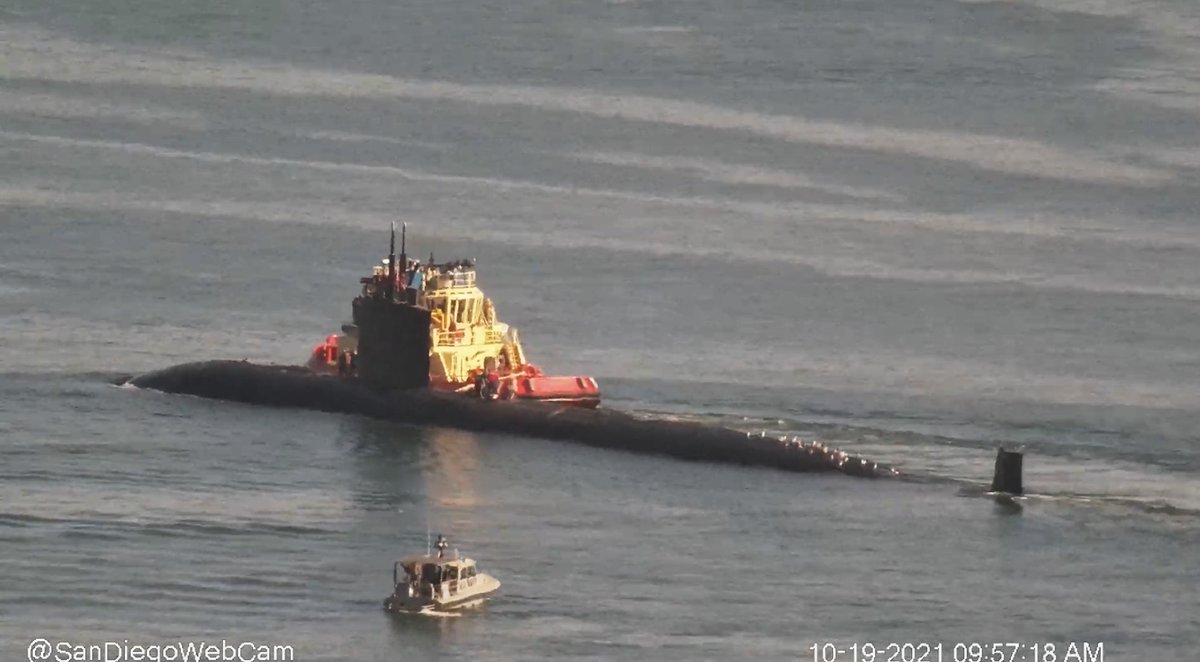 WarshipCam's tweet photo. USS Columbia (SSN 771) Los Angeles-class Flight III 688i (Improved) nuclear attack submarine coming into San Diego and then heading back out - October 19, 2021 #usscolumbia #ssn771 https://t.co/jsbawaaoA0