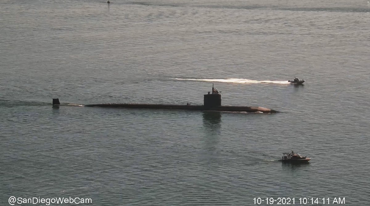 WarshipCam's tweet photo. USS Columbia (SSN 771) Los Angeles-class Flight III 688i (Improved) nuclear attack submarine coming into San Diego and then heading back out - October 19, 2021 #usscolumbia #ssn771 https://t.co/jsbawaaoA0