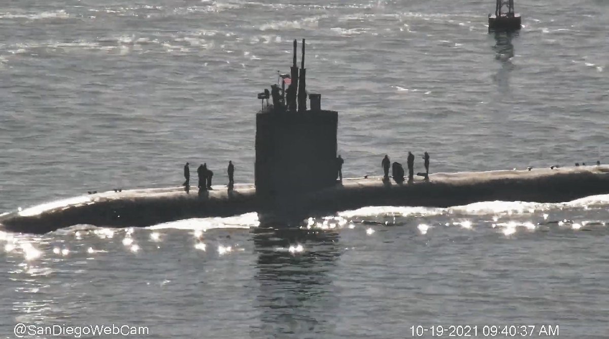 WarshipCam's tweet photo. USS Columbia (SSN 771) Los Angeles-class Flight III 688i (Improved) nuclear attack submarine coming into San Diego and then heading back out - October 19, 2021 #usscolumbia #ssn771 https://t.co/jsbawaaoA0