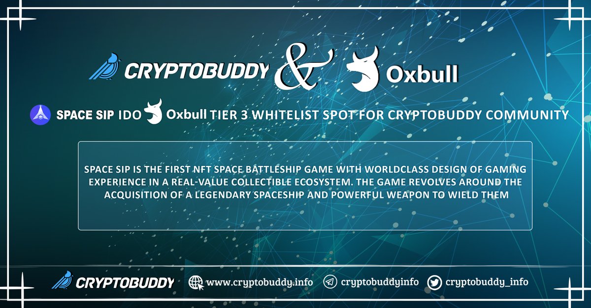 CryptolenzHQ's tweet photo. 🔥🔥@CryptobuddyInfo &amp; @Oxbull5🔥🔥

@0xSpaceSip IDO @Oxbull5 Tier 3 Whitelist Spot For Cryptobuddy Community 

#Cryptobuddyinfo #CryptoNews #crypto #cryptocurrency #blockchain #ido #news #cryptocurrencymarket #cryptonews #fintechnews https://t.co/NBOPmntQ6p