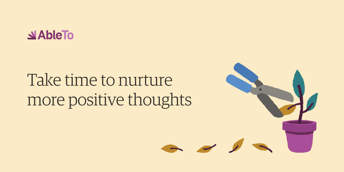 AbleTo_Health's tweet photo. Did you know there are techniques to cultivate positive thoughts while managing negative ones that can creep in during the day? Learn more about them at https://t.co/YUg7IZvtwc to keep nurturing mental health together, all month long. #AbleToTakeTime https://t.co/BCXz2vlk8v