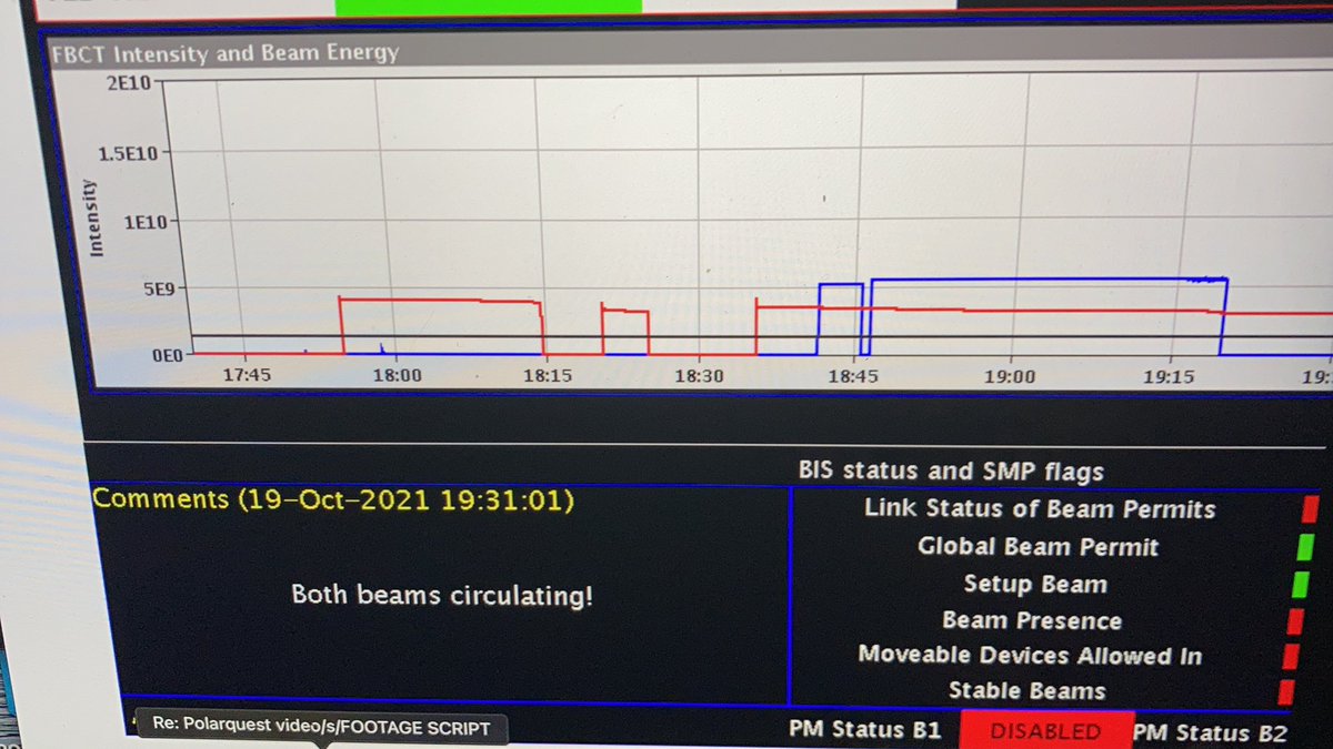 PAOLAC's tweet photo. And as a conclusion of a busy day the CCC announced at 19:30 that both beams are circling around the LHC! These are pilots, to test the machine after 2 years of renovation in the entire #AcceleratorComplex @CERN ! Welcome back #LHC ! https://t.co/2qU3a0qVmE