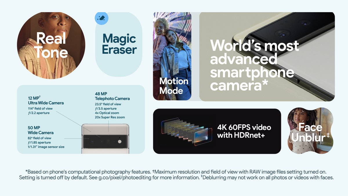 #Pixel6 has the world’s most advanced smartphone camera.* 

#TeamPixel, which 📸 feature are you most excited to use?

#Pixel6Launch