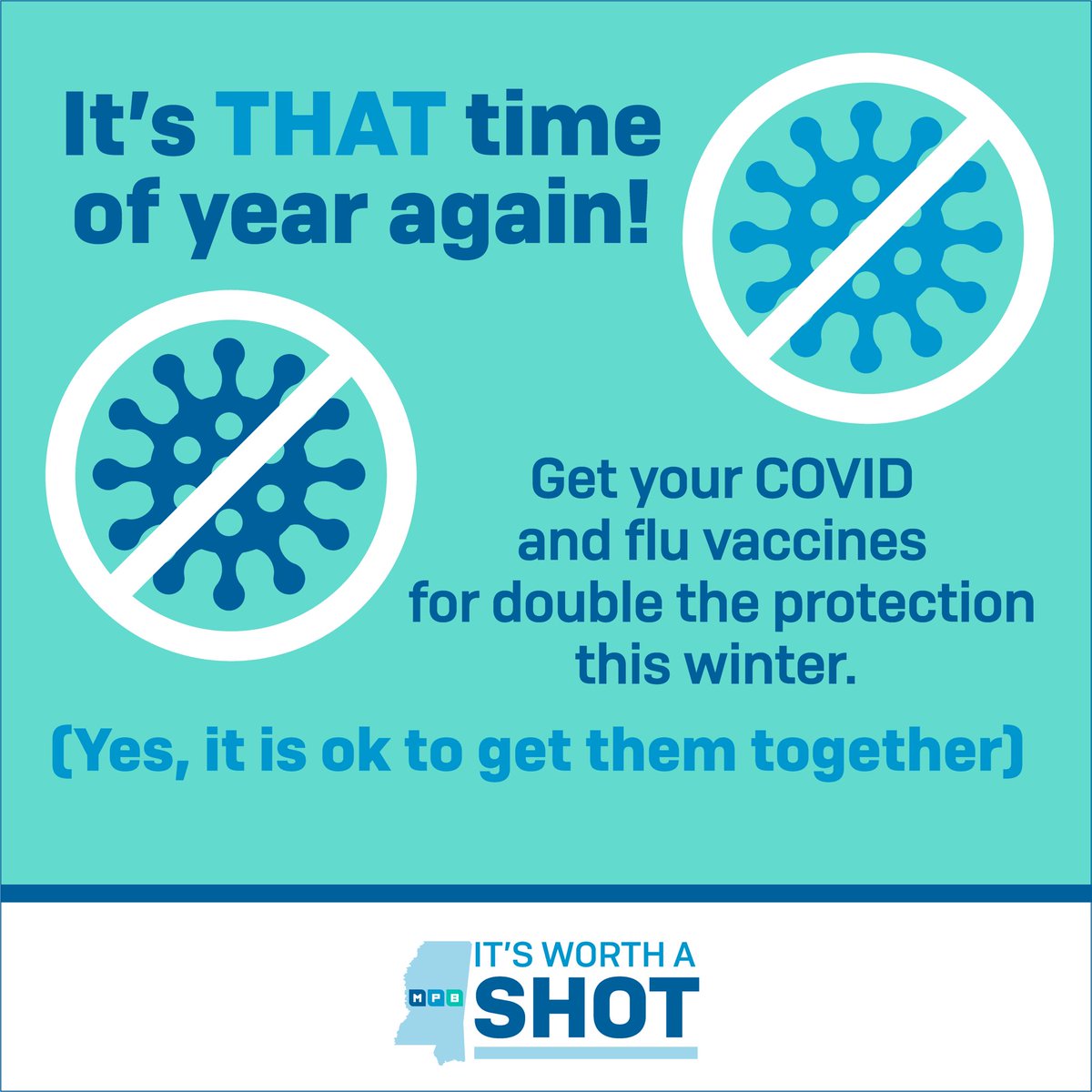 ms_ceal's tweet photo. It’s that time of year again!
Get your COVID-19 and flu vaccines for double the protection this winter.
(Yes, it is ok to get them together.)
#ItsWorthAShot
@MPBOnline #MSCeal https://t.co/PrytaQt2lN