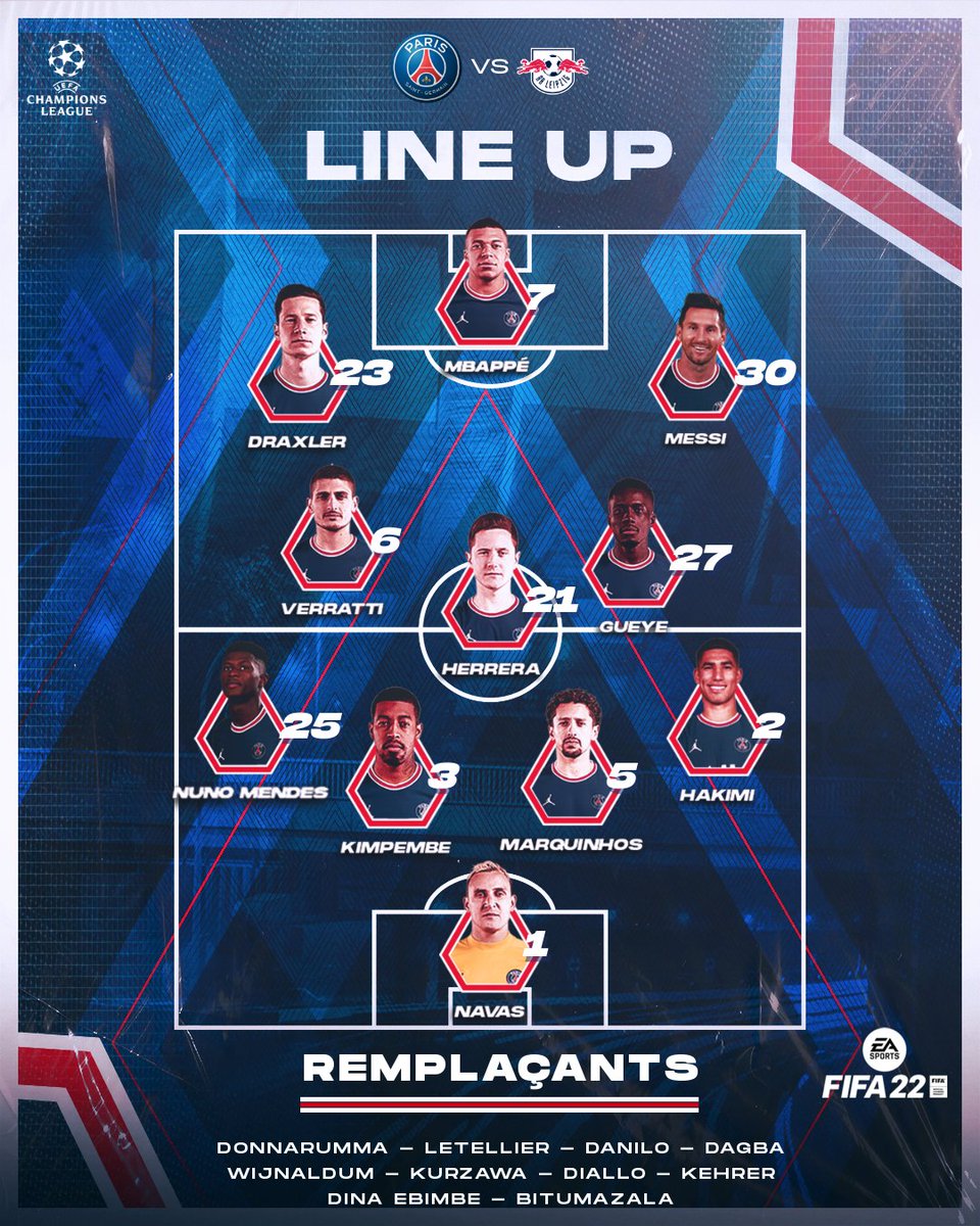 PSG_inside's tweet photo. 📋 Le onze de départ pour ce soir 👀 #PSGRBL 

🔴🔵 #AllezParis https://t.co/29599MWLSJ