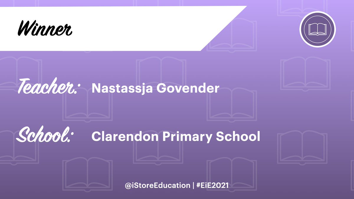 iStoreEducation's tweet photo. The winner of the iTeacher category is @TashGovender_ from Clarendon Primary School. Congratulations Natassja, this was well deserved.
#EiE2021 @iStoreEducation @MyiStoreSA https://t.co/BSylPScjm6