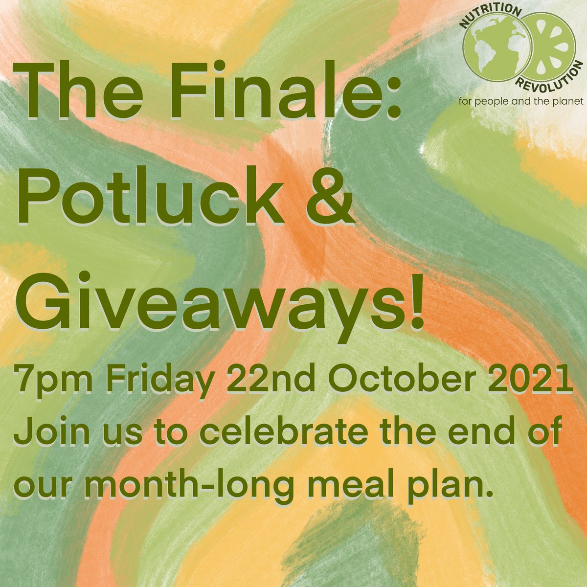 You’re invited! 👏
Our month long recipe plan as part of <a href="/PH_food_rev/">Nutrition Revolution - for people and planet.</a> is coming to an end so to celebrate we are hosting a potluck &amp; giveaways! Bring your favourite dish, friends, and flatmates for a wonderful evening eating amazing food 🥘 #nutritionrevolution