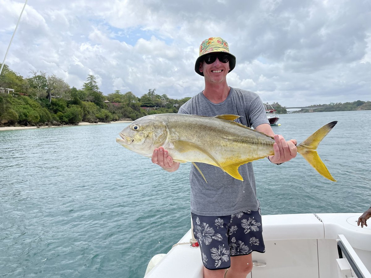 My catch today in Kilifi, Kenya. A 30 pound kolekole (jack).