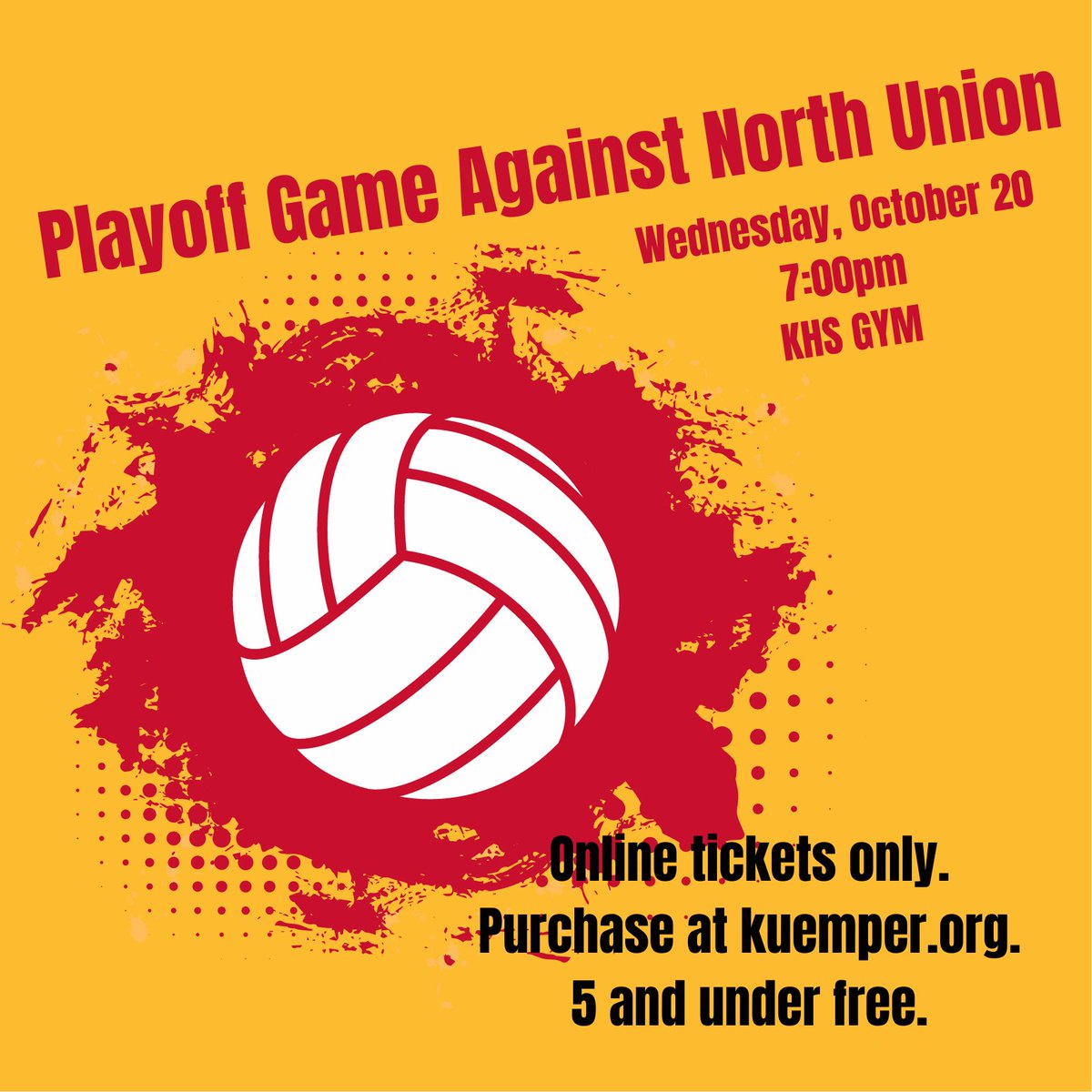 Come cheer for your Knights as they take on North Union at tomorrow night's playoff game! Tickets must be purchased ahead of time online at kuemper.org. Century Club passes are not honored as this is a playoff game. Patrons 5 and under are free.
LET'S GO KNIGHTS!