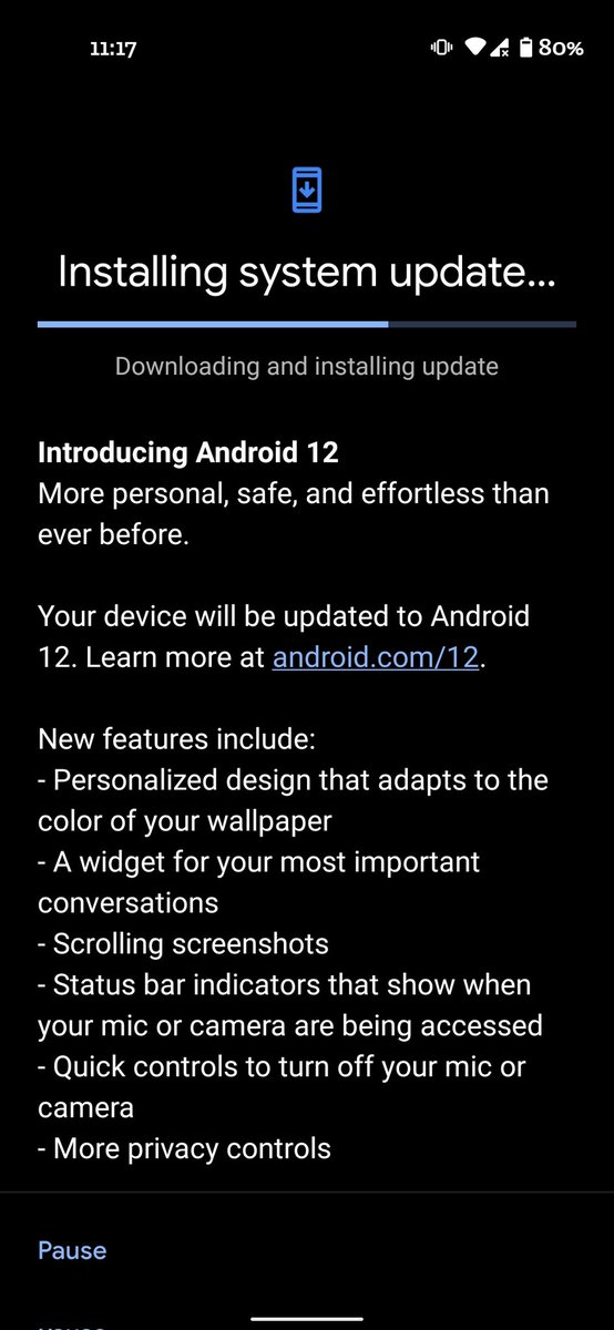 DevKabra1788's tweet photo. Holy shit!!! Android 12 is here!! Thanks Google! #pixel4a #Pixel6 #Pixel6Launch https://t.co/2La6Zh6Ryg
