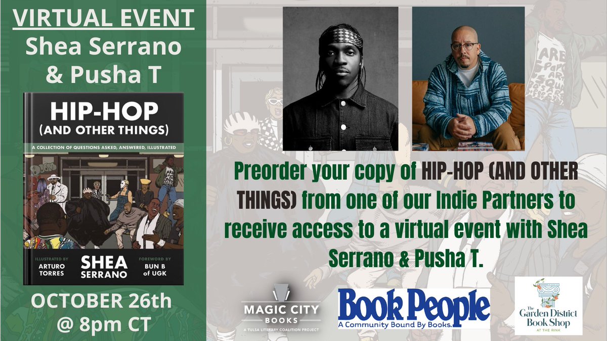 twelvebooks's tweet photo. Join @SheaSerrano &amp; @PUSHA_T on Oct. 26 at 8pm CT for a conversation on HIP-HOP (AND OTHER THINGS)!

https://t.co/nvW6LpMu2F https://t.co/FOE89ZqB1Z