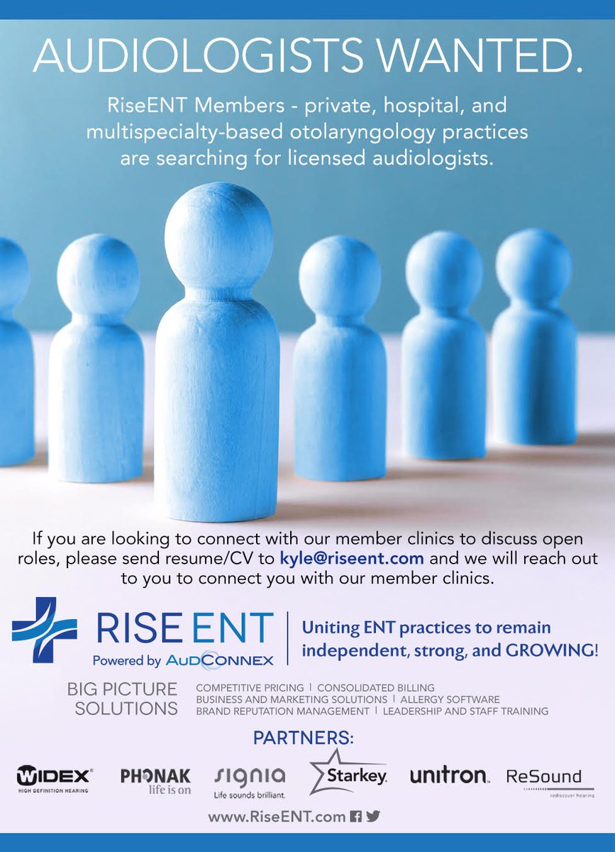 Looking for a new opportunity? RiseENT members are looking for audiologists in busy ENT and Audiology Private practices in Michigan and Washington state! Interested in learning more? Contact us at info@RiseENT.com or reach out to Kyle Acker @ kyle@riseent.com directly!