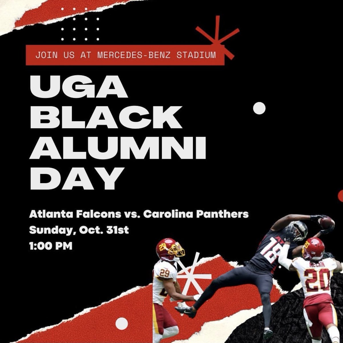 Couldn't make it to Homecoming? Join UGA Black Alumni at the Oct. 31st Atlanta Falcons game to get your football fix!

Every ticket supports the Black Alumni Scholarship Fund!

Register here: ow.ly/qzSn50GtkF5