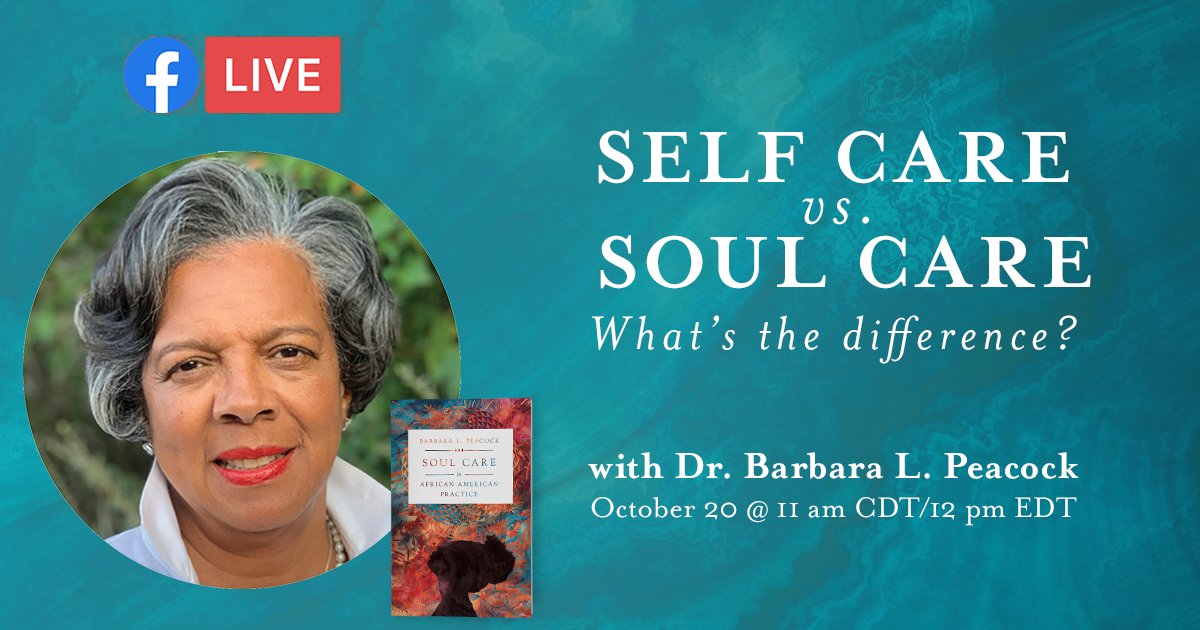 ivpress's tweet photo. Tomorrow! Join @BarbaraLPeacock and IVP's @lorineffsd for a LIVE conversation and spiritual practice around the difference between self-care and soul-care. Is there a place for both? 

Tune in at the InterVarsity Press Facebook page at 11:00 am CDT/12:00 pm EDT. #SoulCare https://t.co/U2zKomzeBg