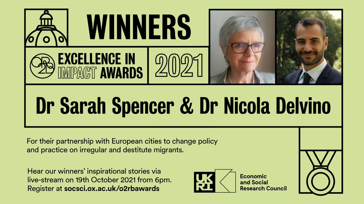 oxsocsci's tweet photo. …and to #O2RBImpactAwards ✨Winners ✨ Dr Sarah Spencer & @NicolaDelvino @COMPAS_oxford, for their partnership with European cities to support knowledge exchange and change policy and practice around irregular migrants. #CMISE 👏 https://t.co/gQSnut6VnQ