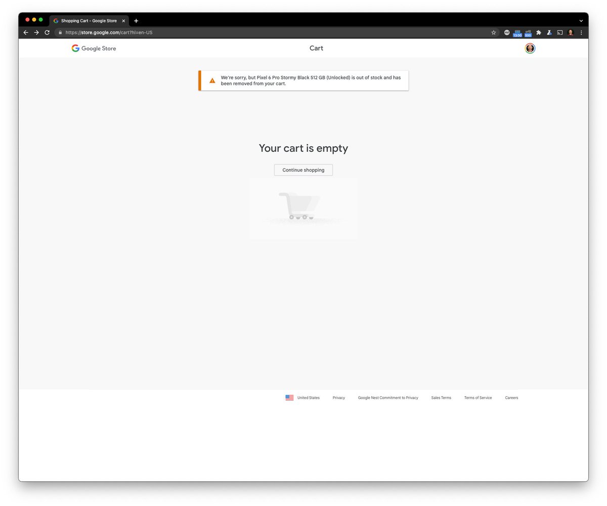 LogicalArthur's tweet photo. @madebygoogle Wow, @madebygoogle: This is TOTALLY unacceptable, after I spent the last several hours refreshing every few seconds to get past your #500error #bug to try to buy the #Sixel Pro #Pixel6 #Pixel6Launch https://t.co/hNy7QcY9K6