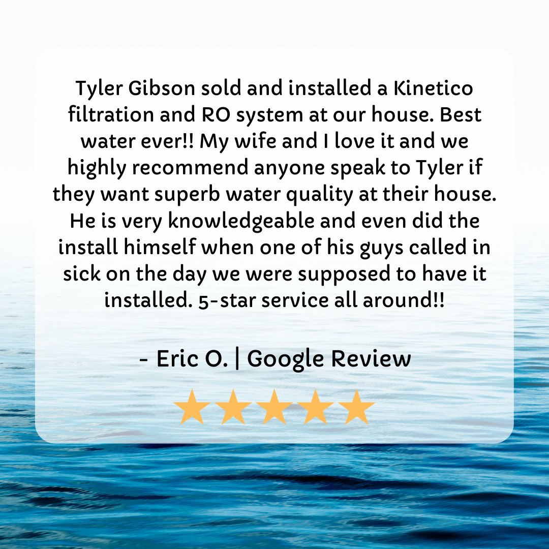 Client feedback makes us better! Thank you, Eric, for your kind words about your experience getting a new Kinetico System. 

#Kinetico #KineticoWater #CleanWater #FilteredWater #SWFL