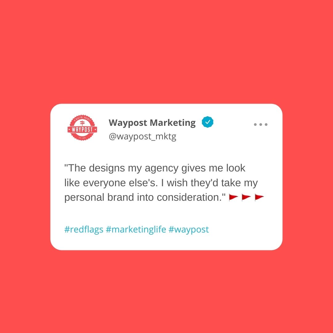 waypost_mktg's tweet photo. We couldn't help ourselves and had to join in with some of our own #redflags. Here are some #MarketingRedFlags businesses should look out for when choosing an agency to partner with. π©π©π©
#WaypostMarketing #digitalmarketing #greenvillesc #littlerockar #marketingagency https://t.co/OhS5F2zQmc