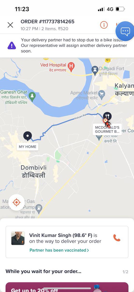 pra_dix's tweet photo. @swiggy_in 
Pathetic service….more than one hour for delivery…passed dinner time already …

Never depend on Swiggy…just bcz of useless service people have to suffer….

#badservice #starving #foodnotdelivered 
#boycottswiggy #nothappy https://t.co/r5BJf0kpPQ