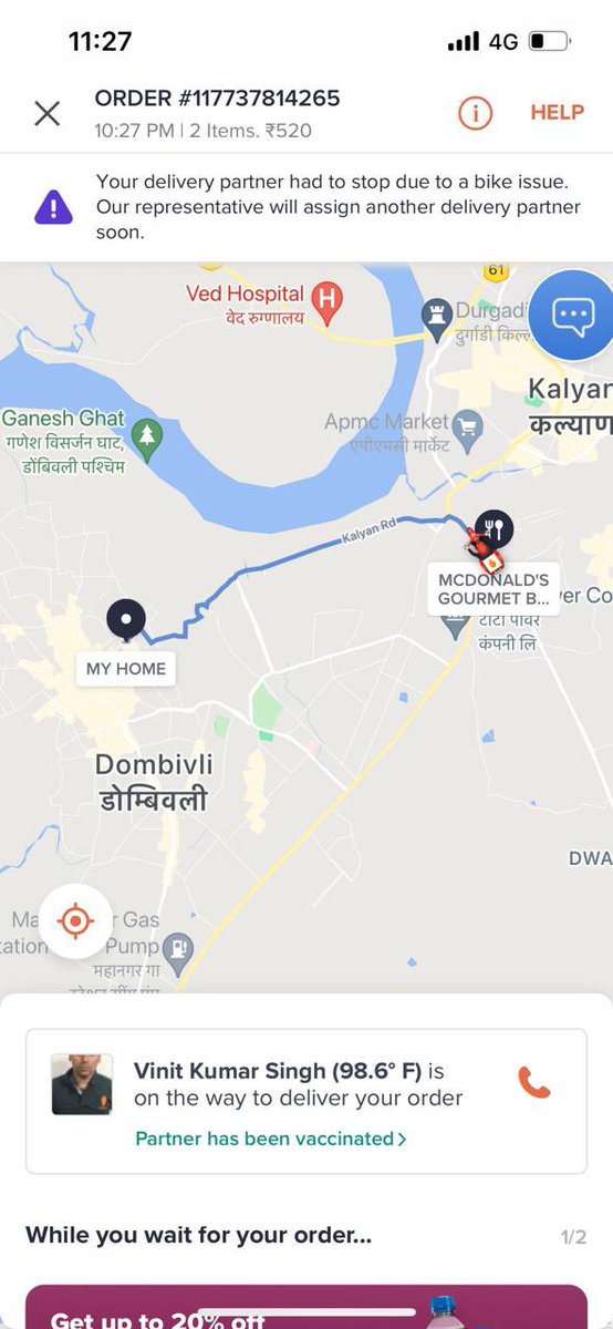 pra_dix's tweet photo. @swiggy_in 
Pathetic service….more than one hour for delivery…passed dinner time already …

Never depend on Swiggy…just bcz of useless service people have to suffer….

#badservice #starving #foodnotdelivered 
#boycottswiggy #nothappy https://t.co/r5BJf0kpPQ