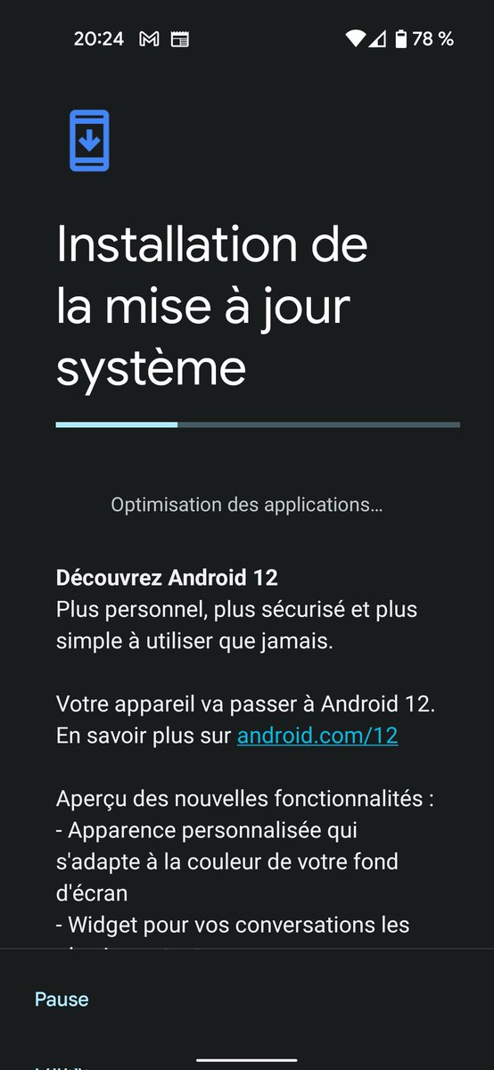 morinemorin's tweet photo. @Frandroid Maj finale Android 12 pixel 4a https://t.co/ABvGomNDoK