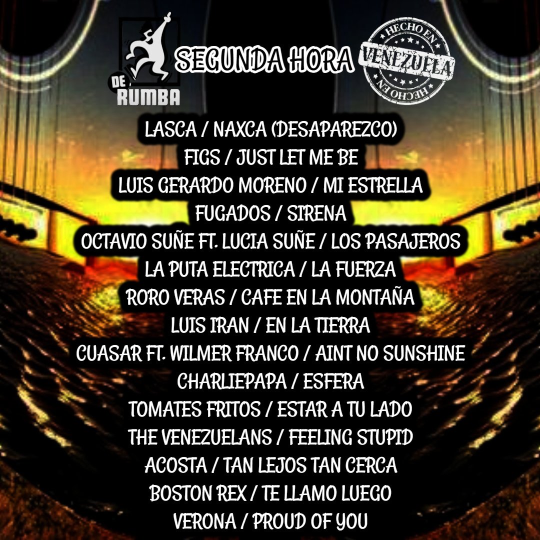 victormendez's tweet photo. Martes de Hecho en Venezuela,en la primera hora sonarán:
@Mcklopedia @KulturaInfame @CompaySon @FRANKMORON75 @elbuenjeff @melomaniabanda_ @kellyabarca29 @Rawayana @dernamusic + El Brigadier + Lp3 + @HolySexyB + Pus and the Loops + Los Lugares + @Desierto_polar 
#hechoenvenezuela https://t.co/O731Sro82L